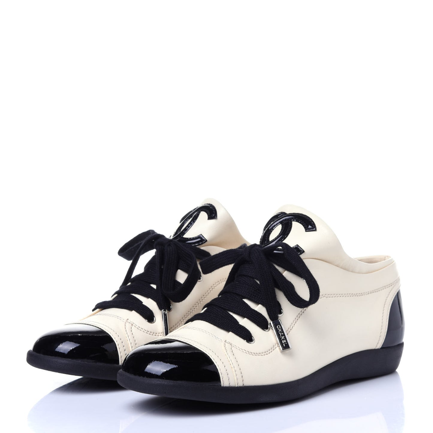 Lambskin Patent Cap Toe CC Sneakers 35.5 White Black