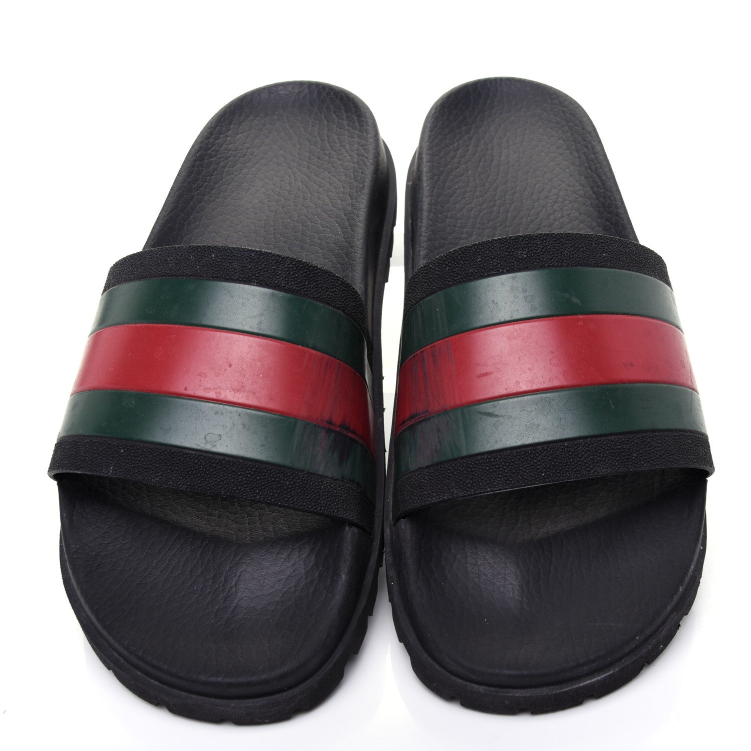 Gucci Rubber Web Mens Lug Sole Slide Sandals 9 Black Green Red 6 of 12