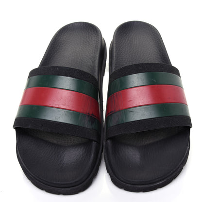 Gucci Rubber Web Mens Lug Sole Slide Sandals 9 Black Green Red 6 of 12