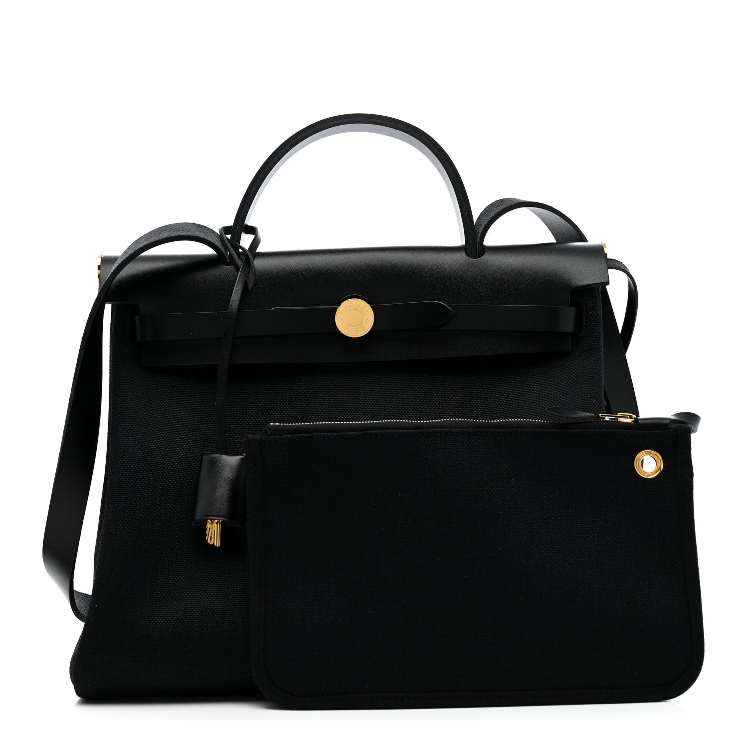 Hermes Military Toile Vache Hunter Herbag Zip Retourne 31 PM Black 3 of 11