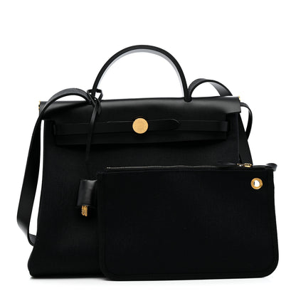 Hermes Military Toile Vache Hunter Herbag Zip Retourne 31 PM Black 3 of 11