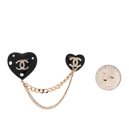 Chanel Resin Crystal CC Heart Multi Strand Chain Brooch Black Gold 2 of 5