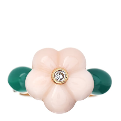 Van Cleef & Arpels 18K Yellow Gold Diamond Coral Green Chalcedony Flower Ring 48 4.5 1 of 5