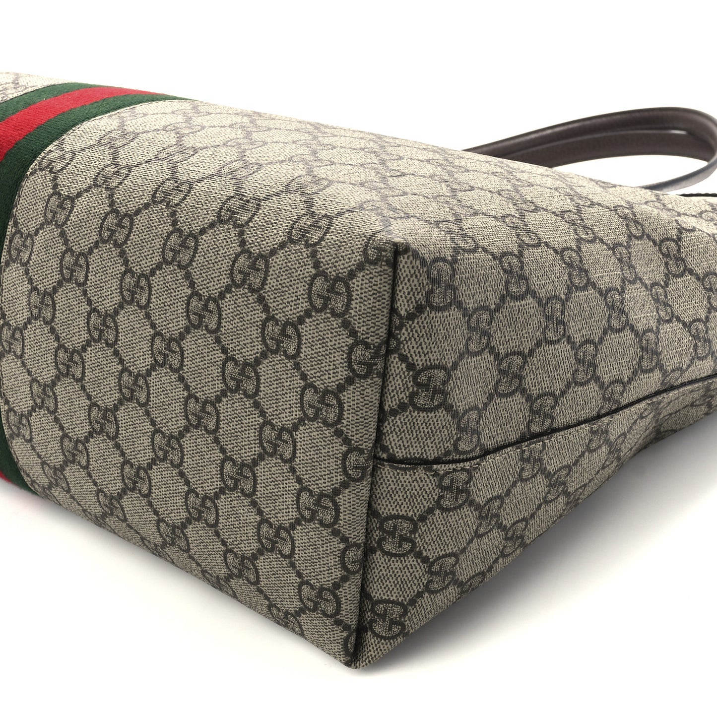 GG Supreme Monogram Textured Calfskin Web Medium Ophidia Shopping Tote Beige Ebony New Acero