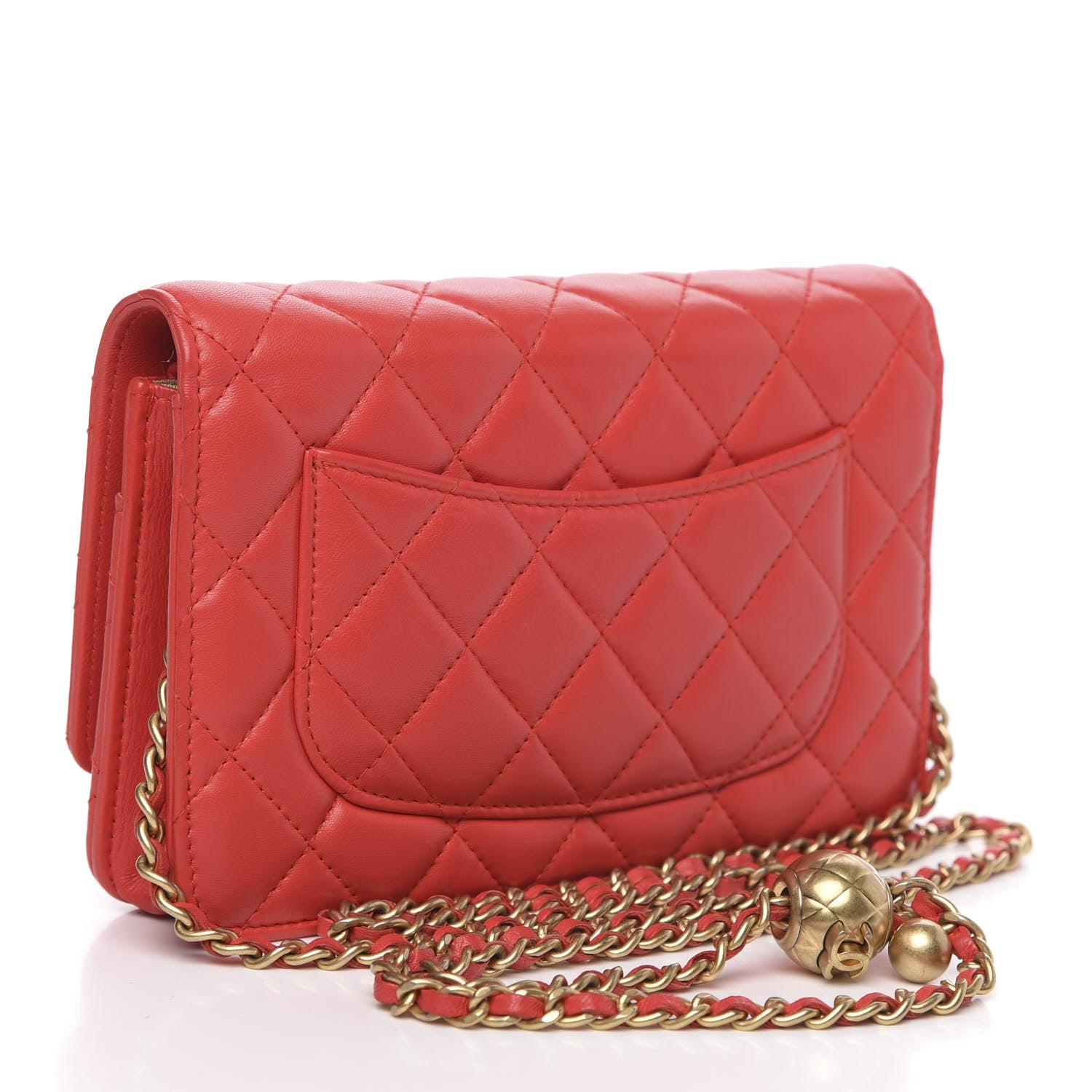 Chanel Lambskin Quilted CC Pearl Crush Wallet on Chain WOC Red 3 of 14
