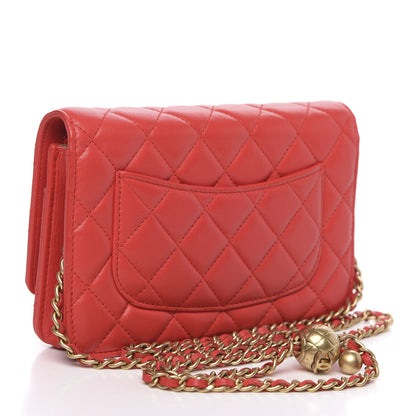 Chanel Lambskin Quilted CC Pearl Crush Wallet on Chain WOC Red 3 of 14