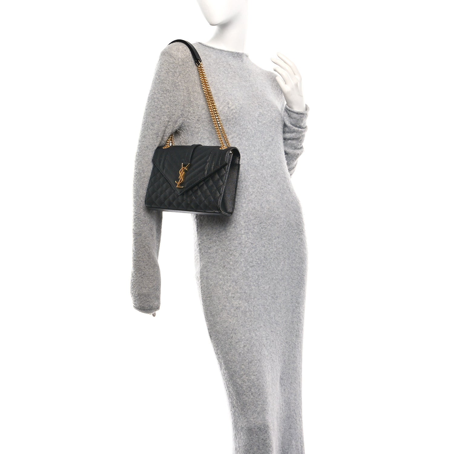 Saint Laurent Grain De Poudre Textured Mixed Matelasse Triquilt Medium Monogram Satchel Black 2 of 9