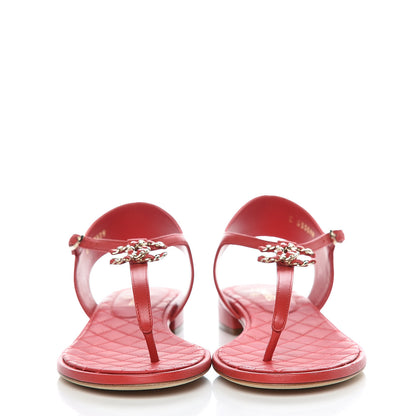 Chanel Lambskin Chain CC Logo Thong Sandals 40 Dark Red 2 of 10