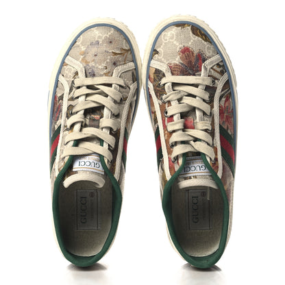 Gucci GG Supreme Monogram Water Flora Web Womens 1977 Tennis Sneakers 38.5 Beige Blue Multicolor Mystic White 2 of 8