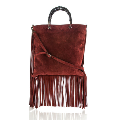 Gucci Suede Bamboo Fringe Small Shopper Tote Claret 1 of 14