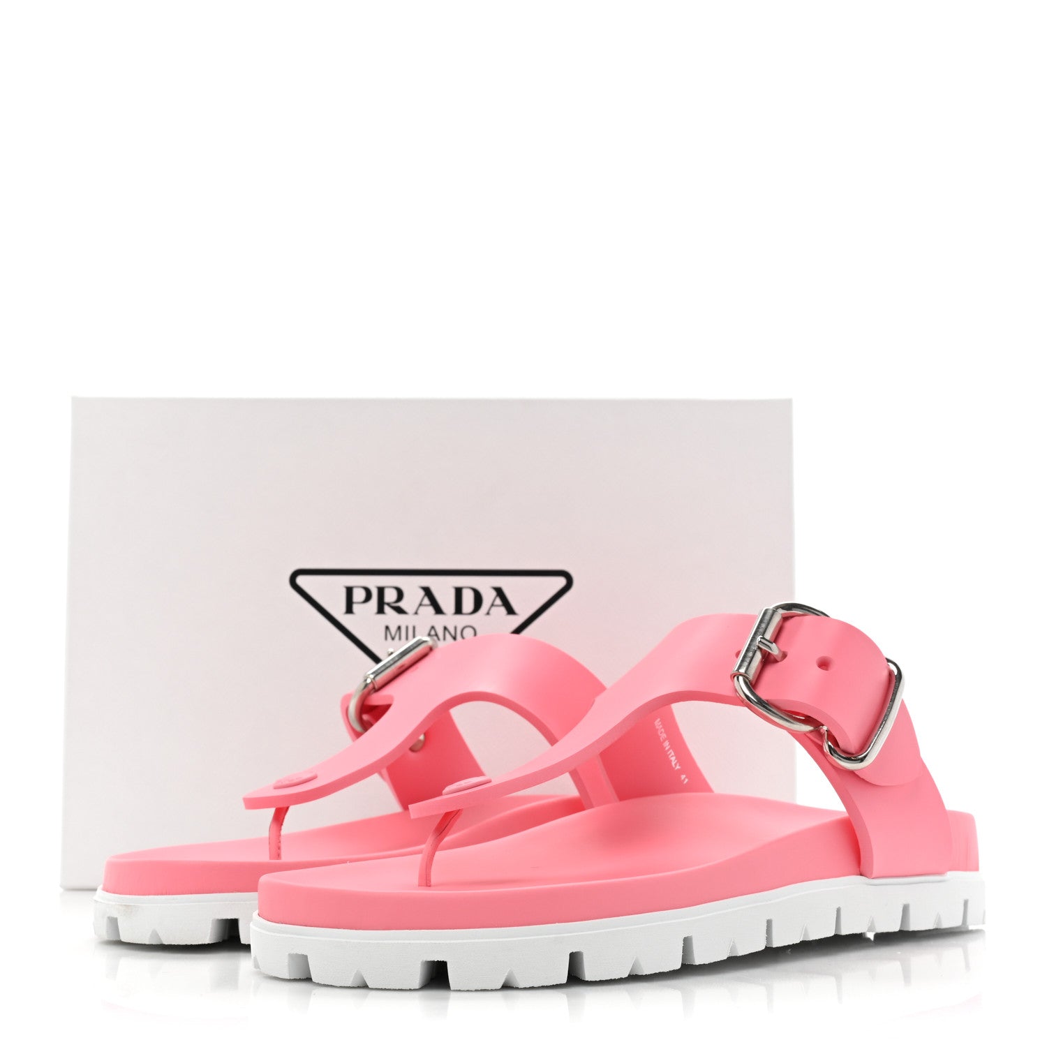 Prada EVA Rubber Buckled Lug Sole 20mm Thong Sandals 41 Begonia 9 of 9
