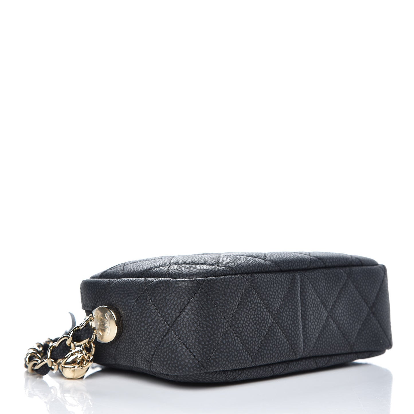 Iridescent Caviar Quilted Mini Coco Tassel Camera Case Black