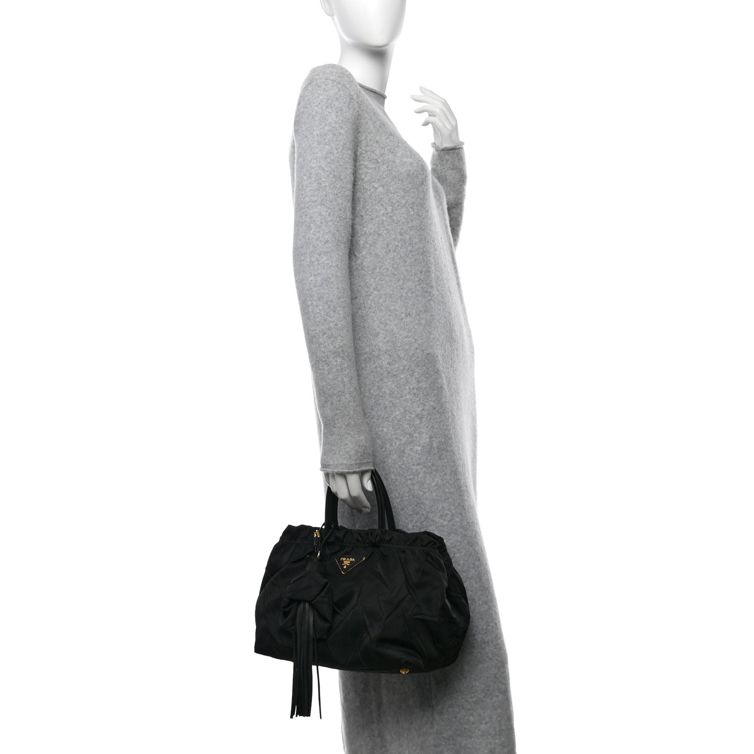 Prada Tessuto Nylon Tassel Tote Black 2 of 11