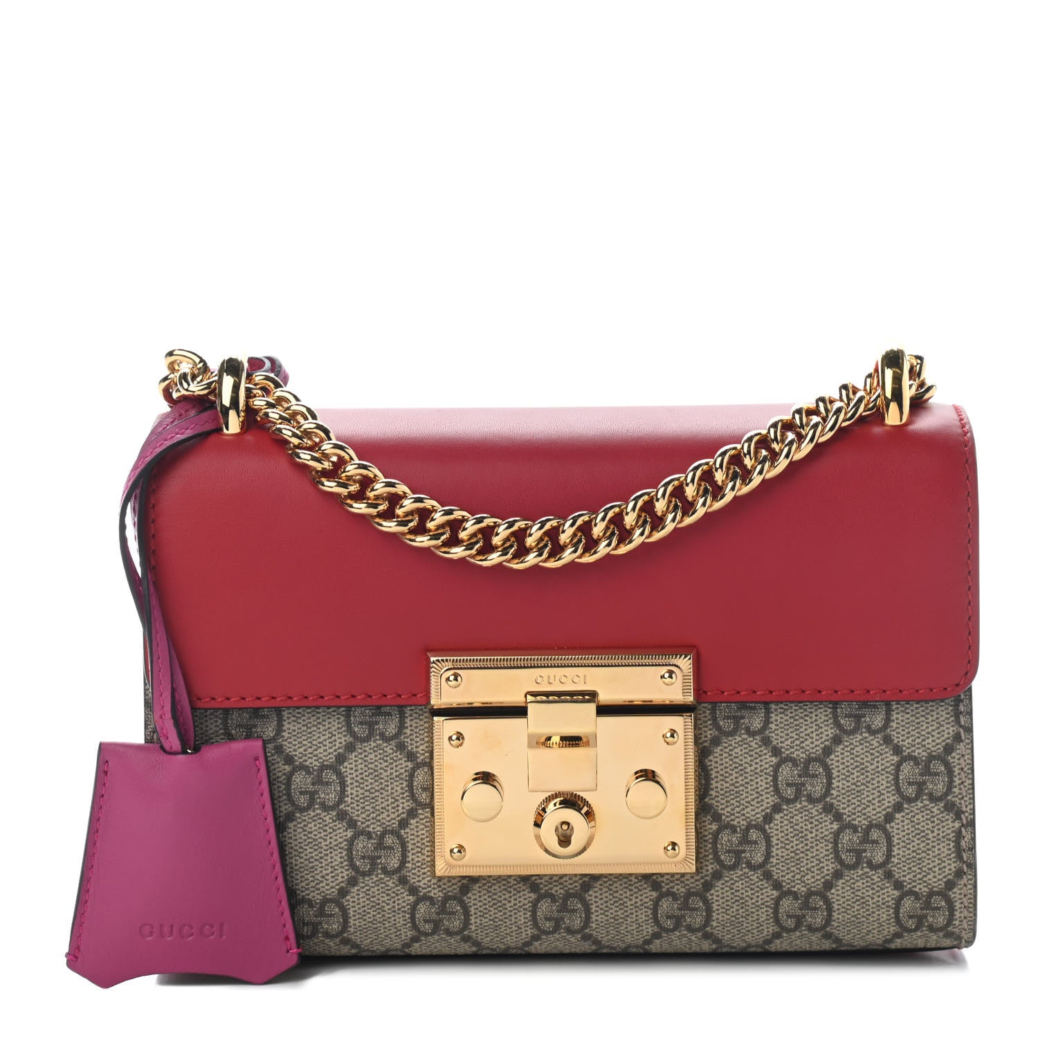 Gucci GG Supreme Monogram Calfskin Small Padlock Shoulder Bag Beige Hibiscus Red New Rosette 1 of 10