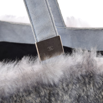 Chanel Suede Rabbit Fur Tote with Cosmetic Pouch Blue 11 of 16