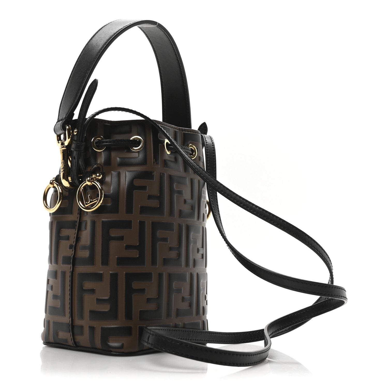 Fendi Vitello Liberty F is Fendi Bi-Color FF 1974 Embossed Mini Mon Tresor Bucket Bag Maya Black 3 of 10