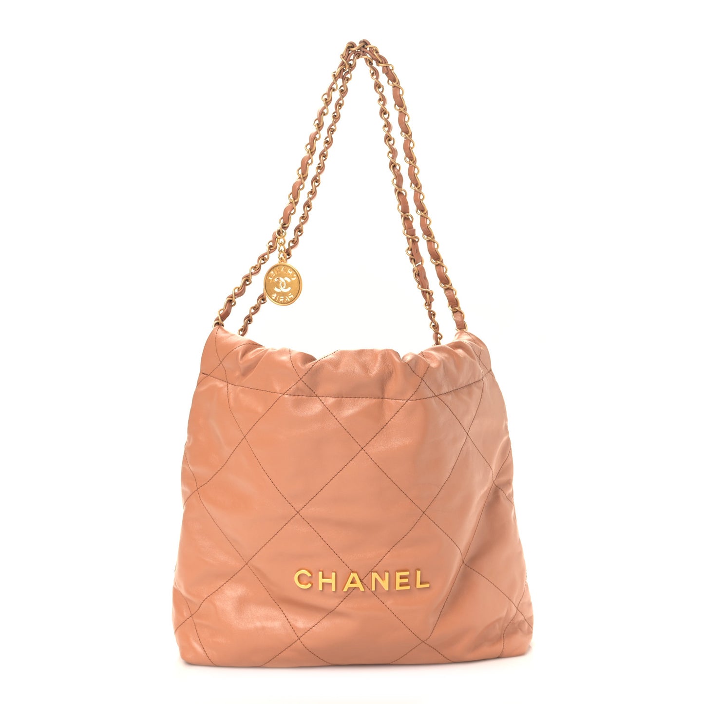 Shiny Calfskin Quilted Small Chanel 22 Beige