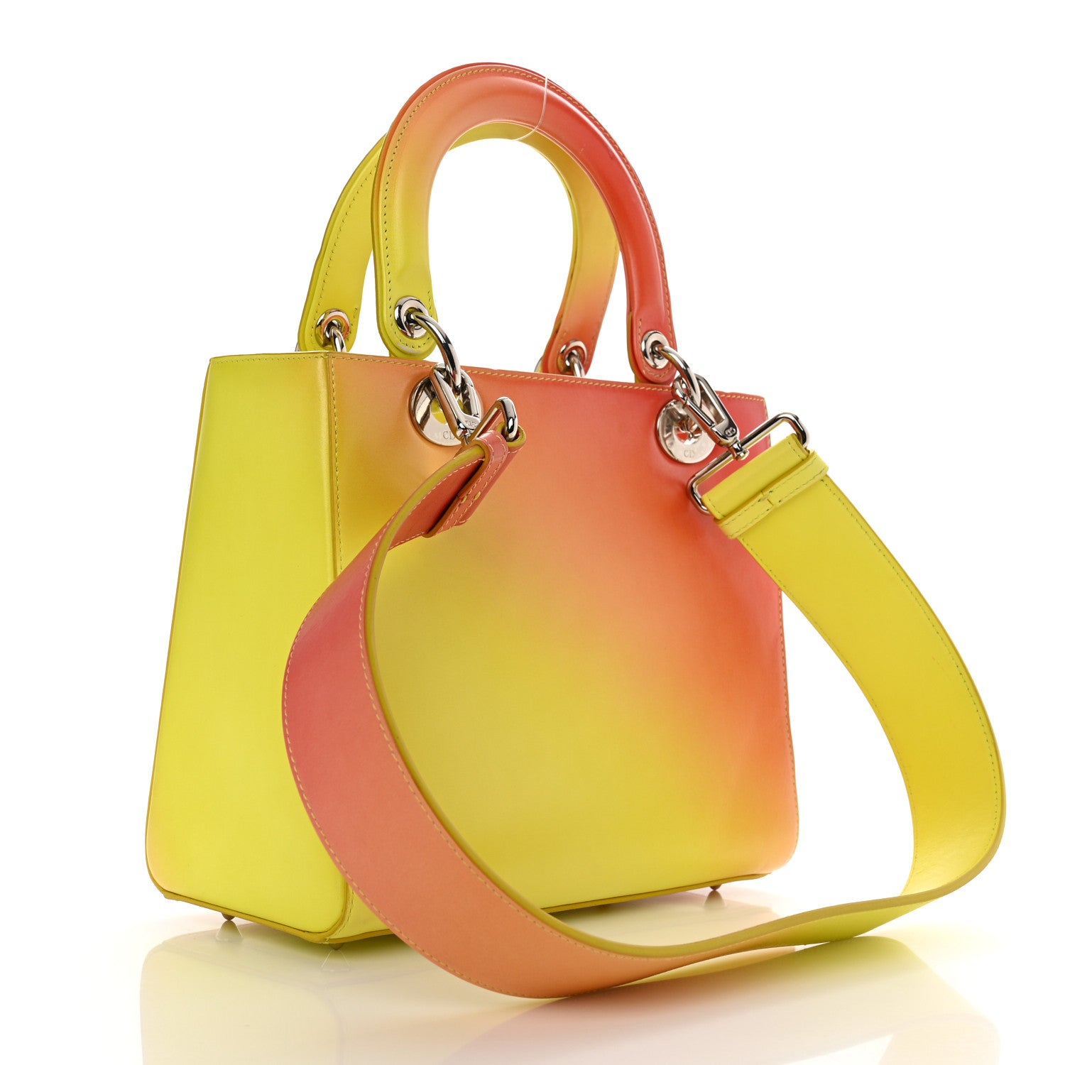 Christian Dior Box Calfskin Gradient Medium Lady Dior Yellow Orange 2 of 11