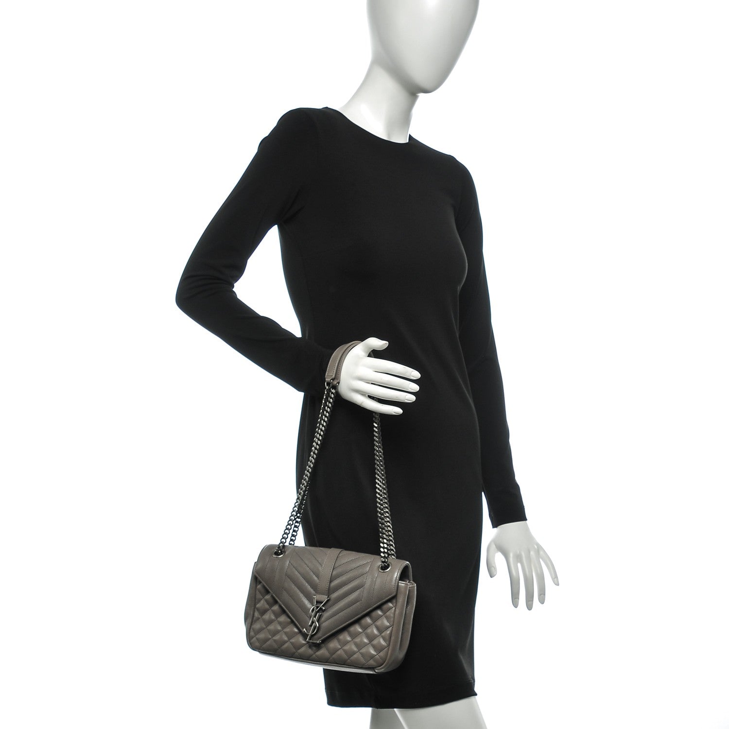 Saint Laurent Grain De Poudre Medium Triquilt Monogram Satchel Earth 2 of 6