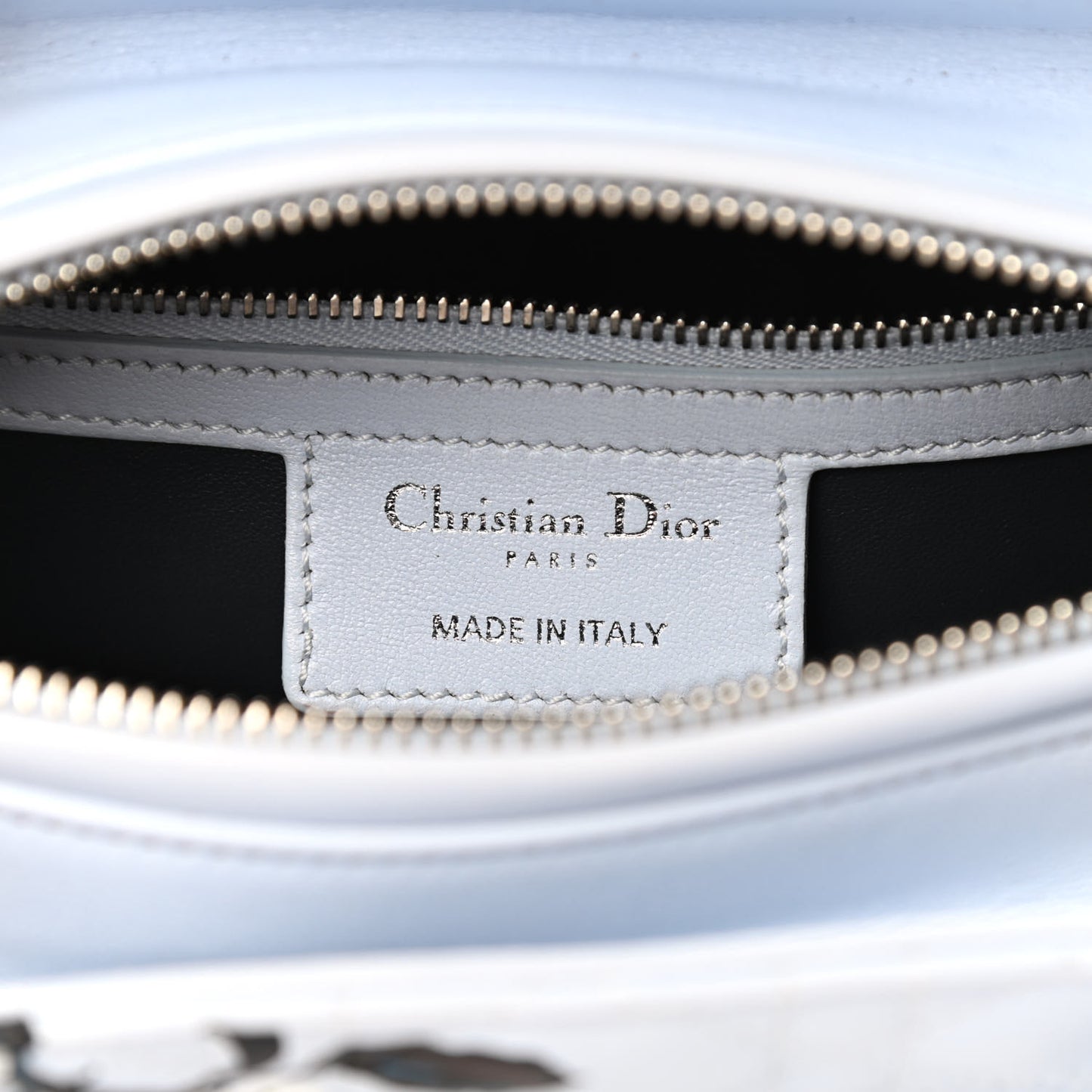Lambskin Cannage Floral Printed Medium Lady Dior Light Blue