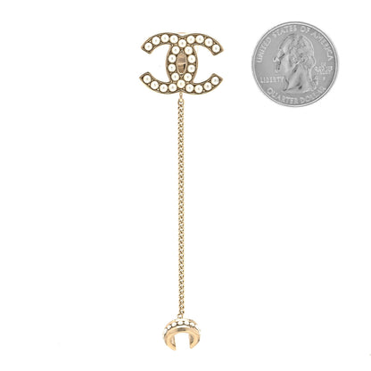Chanel Crystal CC Chain Cuff Single Clip On Earring Gold Pearly White 2 of 5