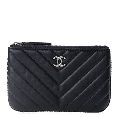 Chanel Lambskin Chevron Quilted Studded Small Cosmetic Case Dark Navy 1 of 7