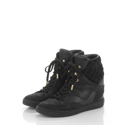 Louis Vuitton Calfskin Suede Monogram Cliff Top Wedge Sneakers 38.5 Black 3 of 6
