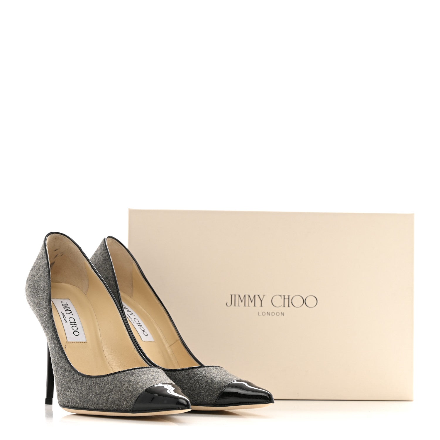 Jimmy Choo Flannel Patent Archer 100 Pumps 37 Grey Black 10 of 10
