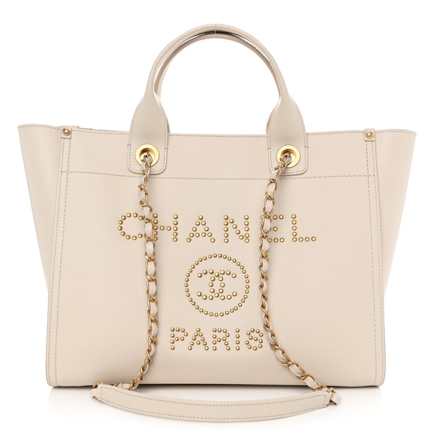 Caviar Small Studded Deauville Tote Ivory