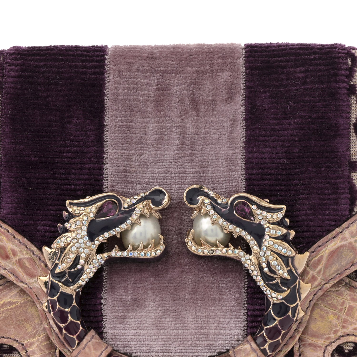 Gucci Velvet Monogram Crocodile Tom Ford Jeweled Dragon Shoulder Bag Purple 7 of 11