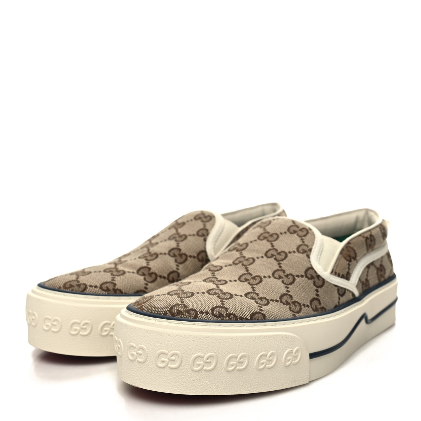 GG Monogram Womens 1977 Tennis Slip On 30mm Sneakers 39 Beige Ebony Mystic White
