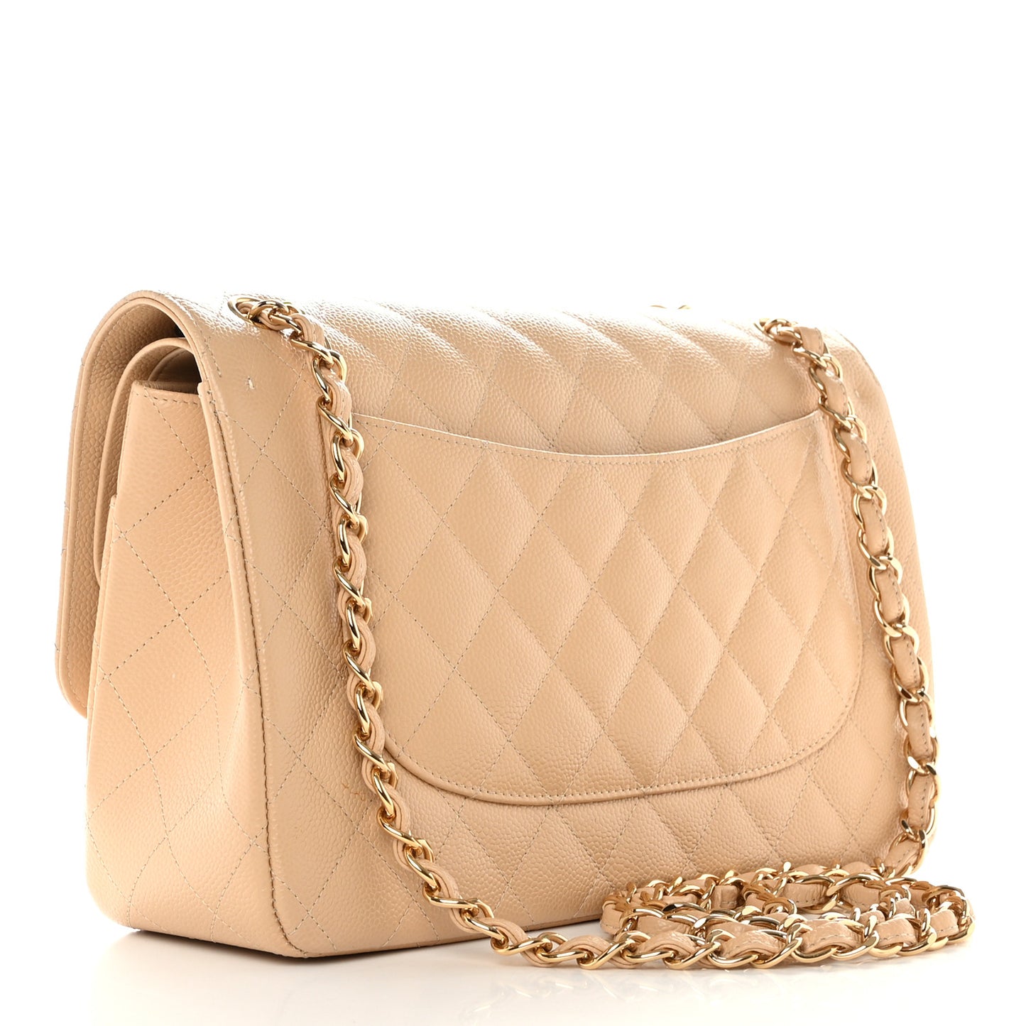 Caviar Quilted Jumbo Double Flap Beige Clair