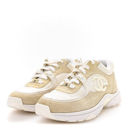 Chanel Suede Calfskin Fabric CC Sneakers 37.5 White 4 of 8