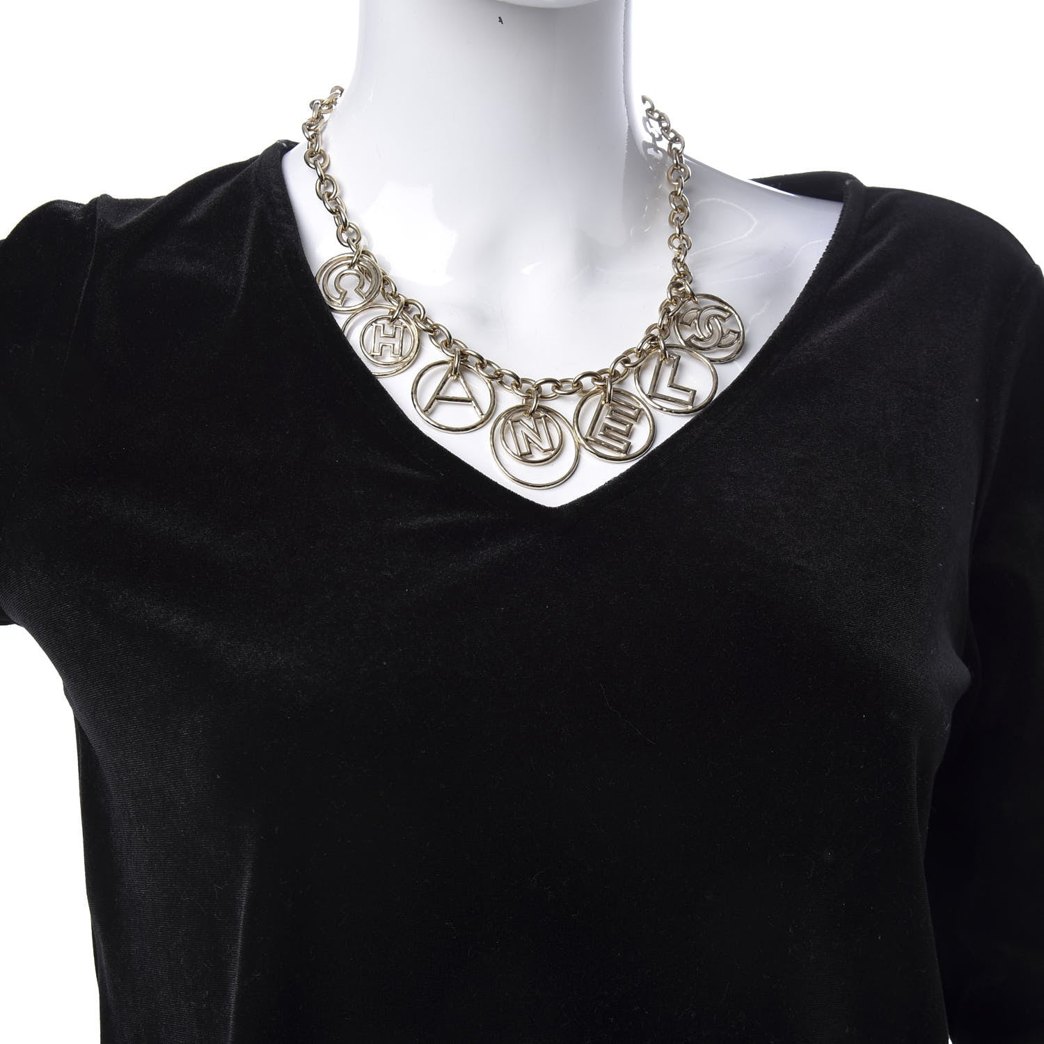 Chanel Metal Hoop Cuba Logo Necklace Gold 2 of 6