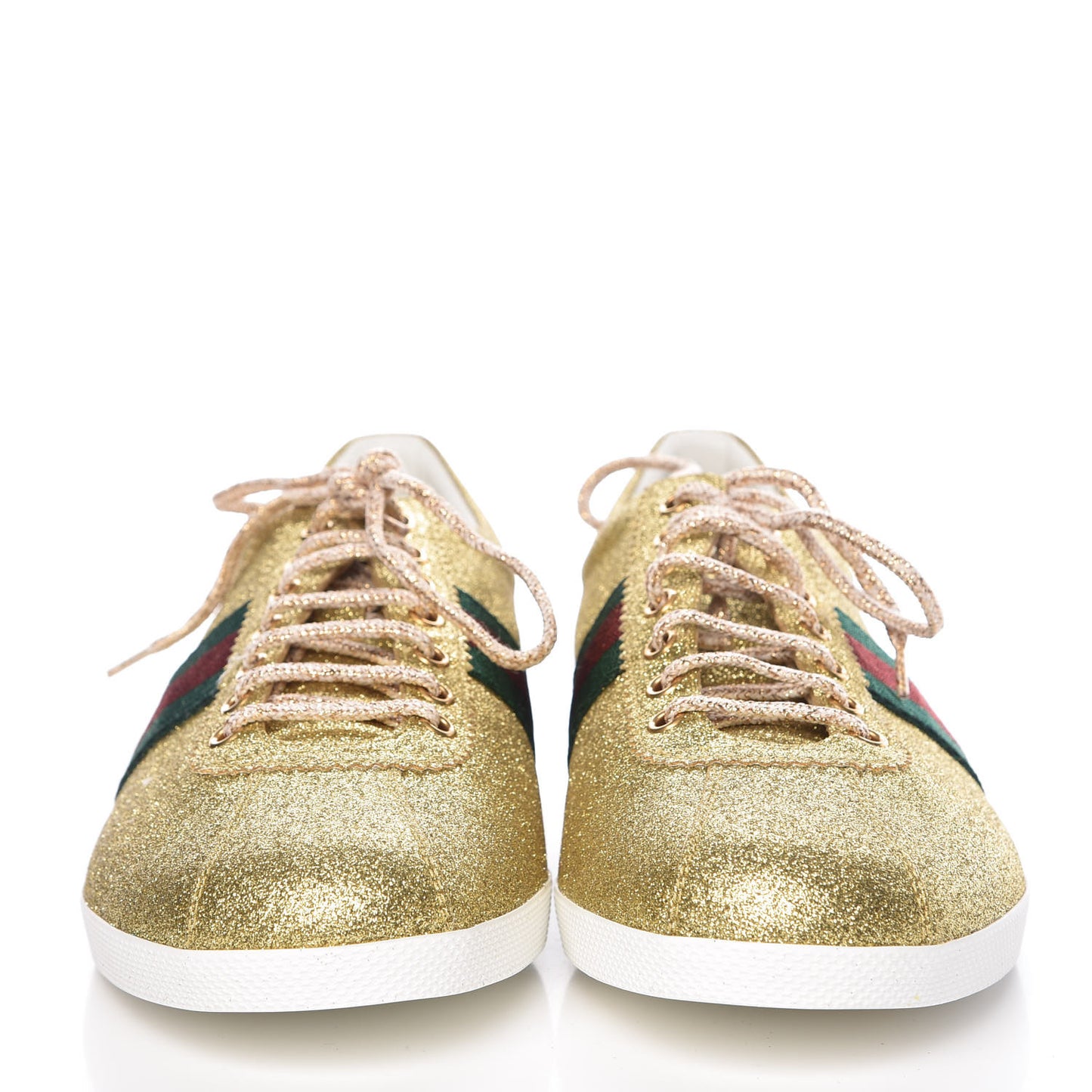 Metallic Calfskin Studded Mens Bambi Web GG Sneakers 11 Gold