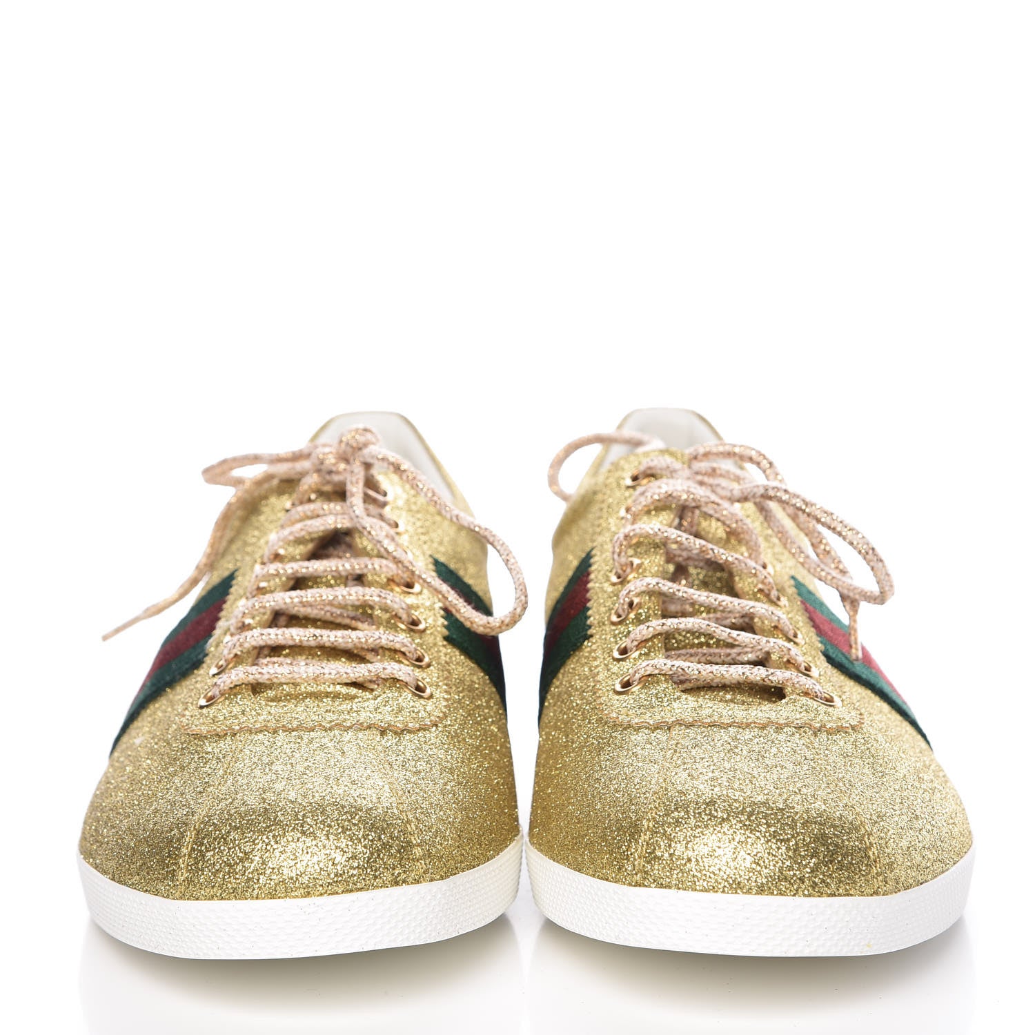 Gucci Metallic Calfskin Studded Mens Bambi Web GG Sneakers 11 Gold 2 of 8