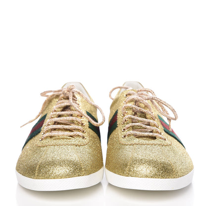 Gucci Metallic Calfskin Studded Mens Bambi Web GG Sneakers 11 Gold 2 of 8