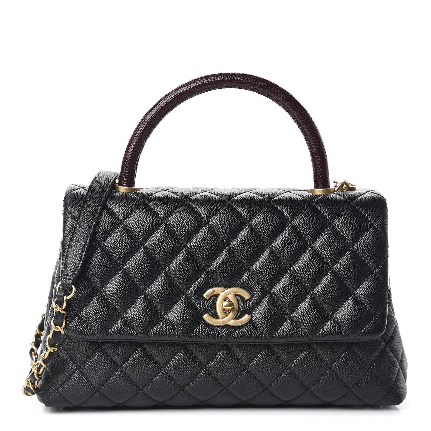 Caviar Lizard Embossed Quilted Small Coco Handle Flap Black
