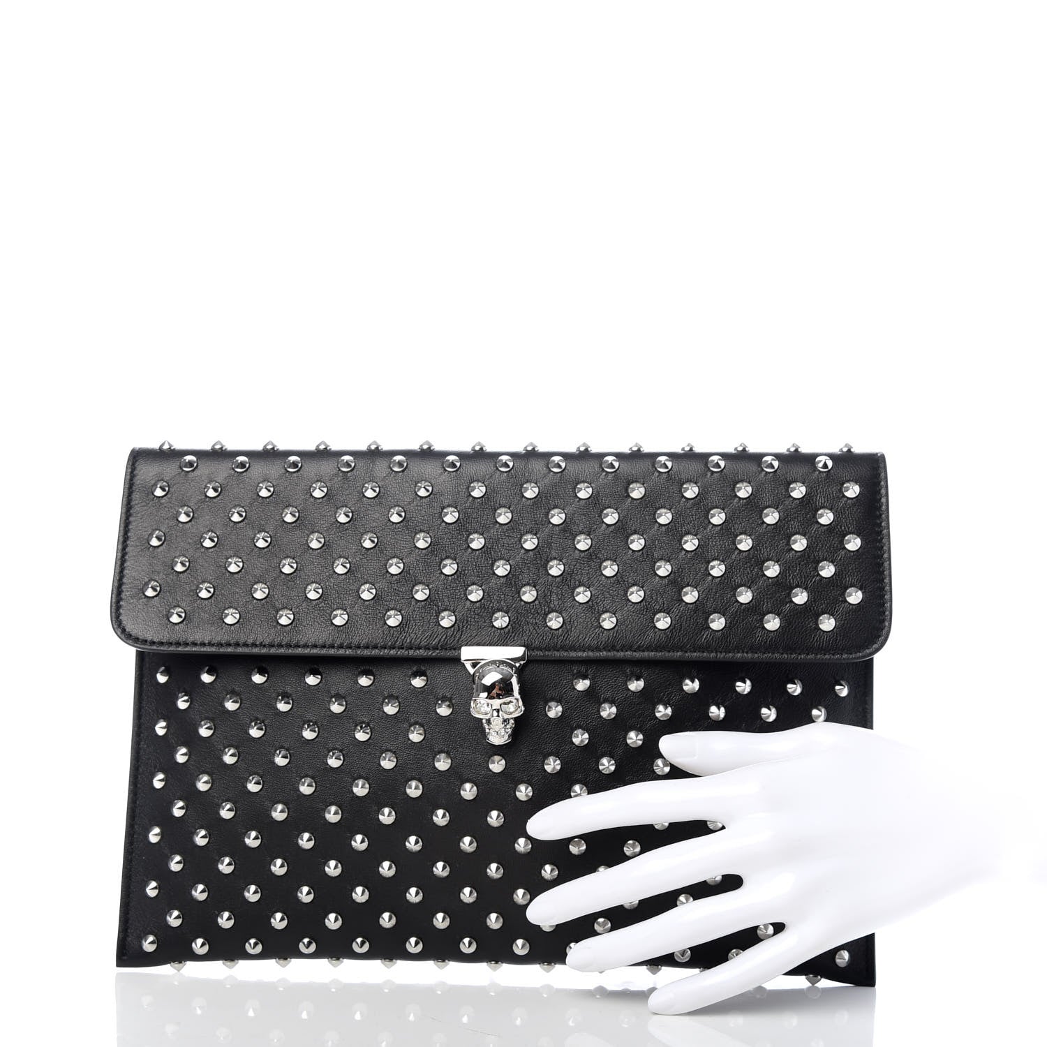 Alexander McQueen Grained Calfskin Studded Skull Envelope Clutch Black 2 of 8