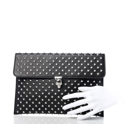 Alexander McQueen Grained Calfskin Studded Skull Envelope Clutch Black 2 of 8