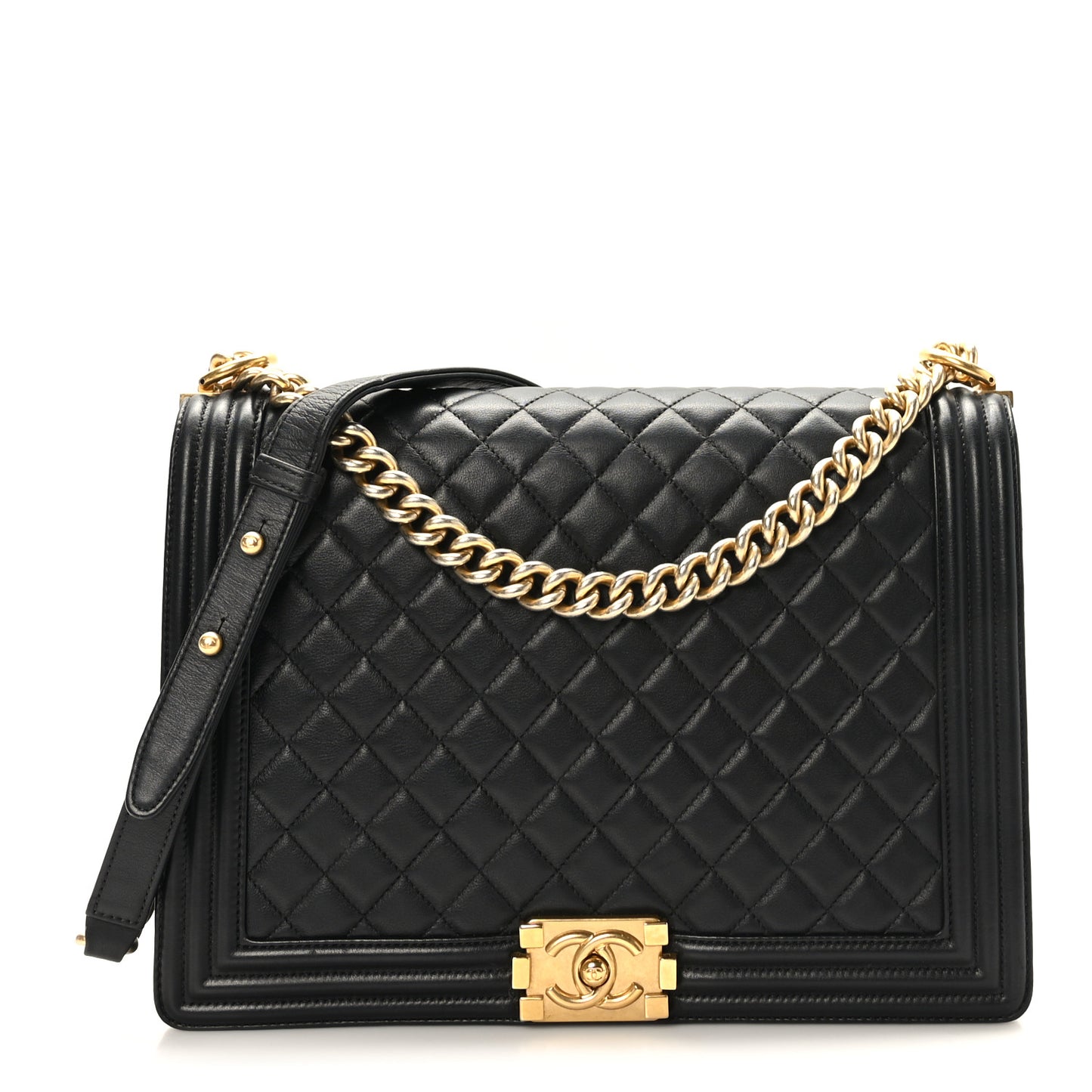 Calfskin Quilted Large Boy Flap Black