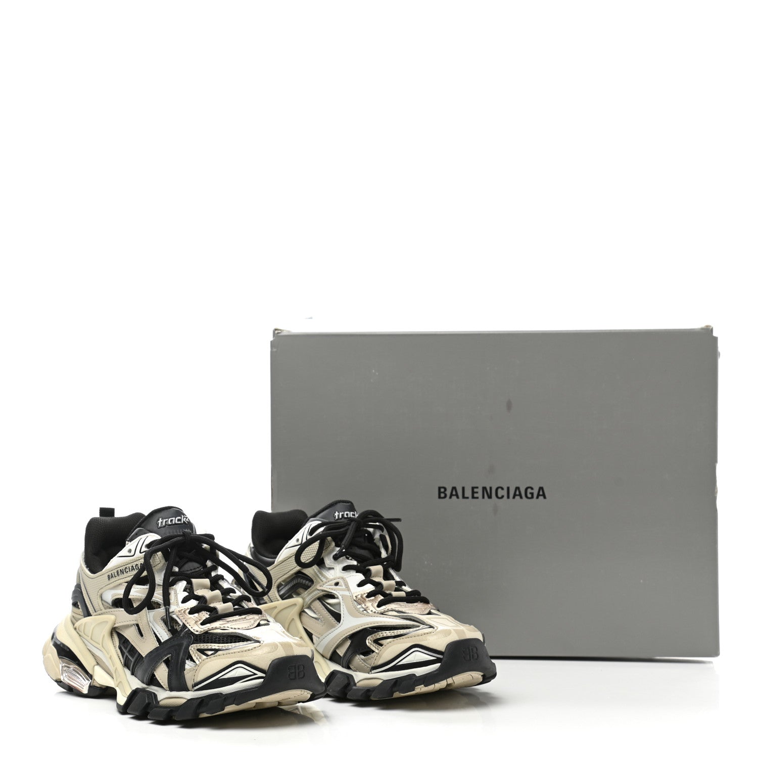 Balenciaga Rubber Mesh Bi-Color Womens Track.2 Open Sneakers 39 Beige Black 8 of 8