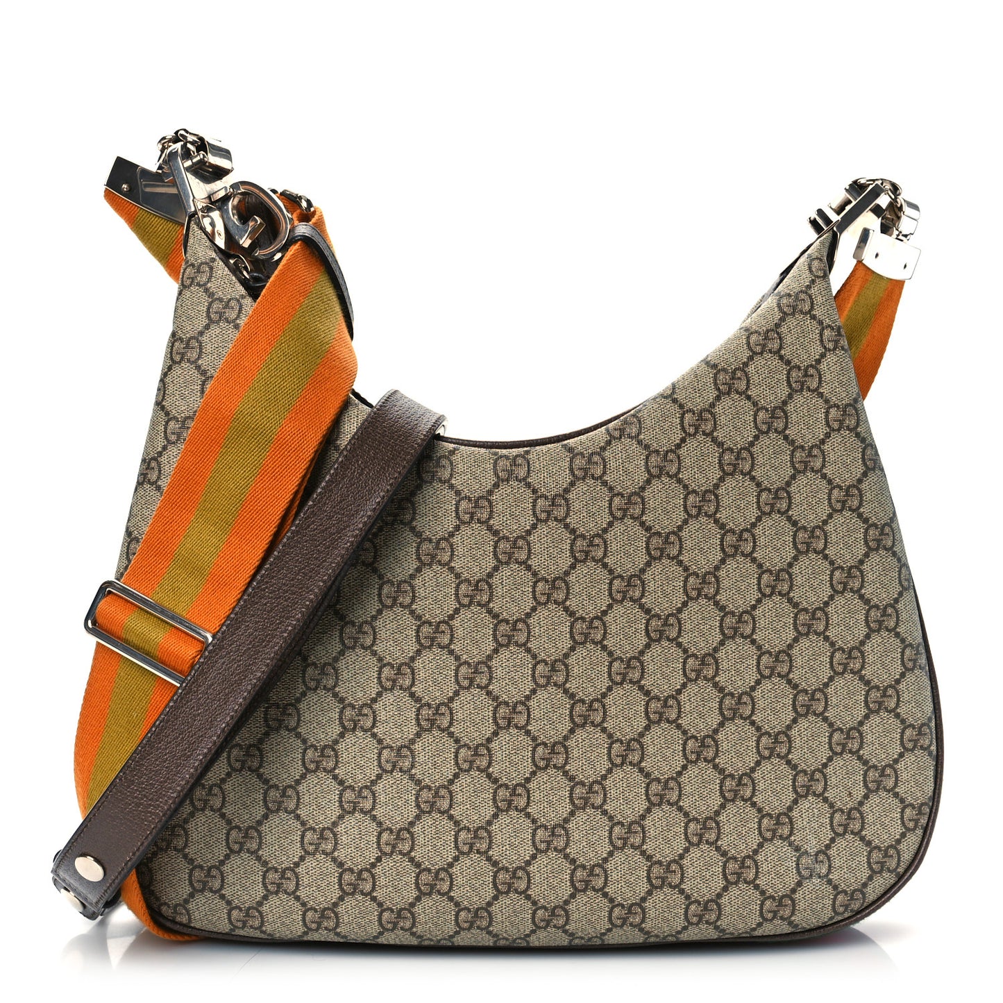 GG Supreme Monogram Textured Calfskin Web Large Attache Shoulder Bag Beige Ebony New Acero
