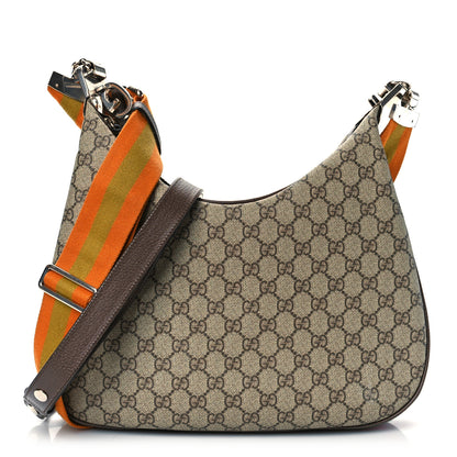Gucci GG Supreme Monogram Textured Calfskin Web Large Attache Shoulder Bag Beige Ebony New Acero 1 of 9