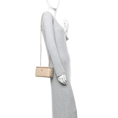 Chanel Caviar Quilted Small Tiny CC Vanity Case With Chain Beige 2 of 10