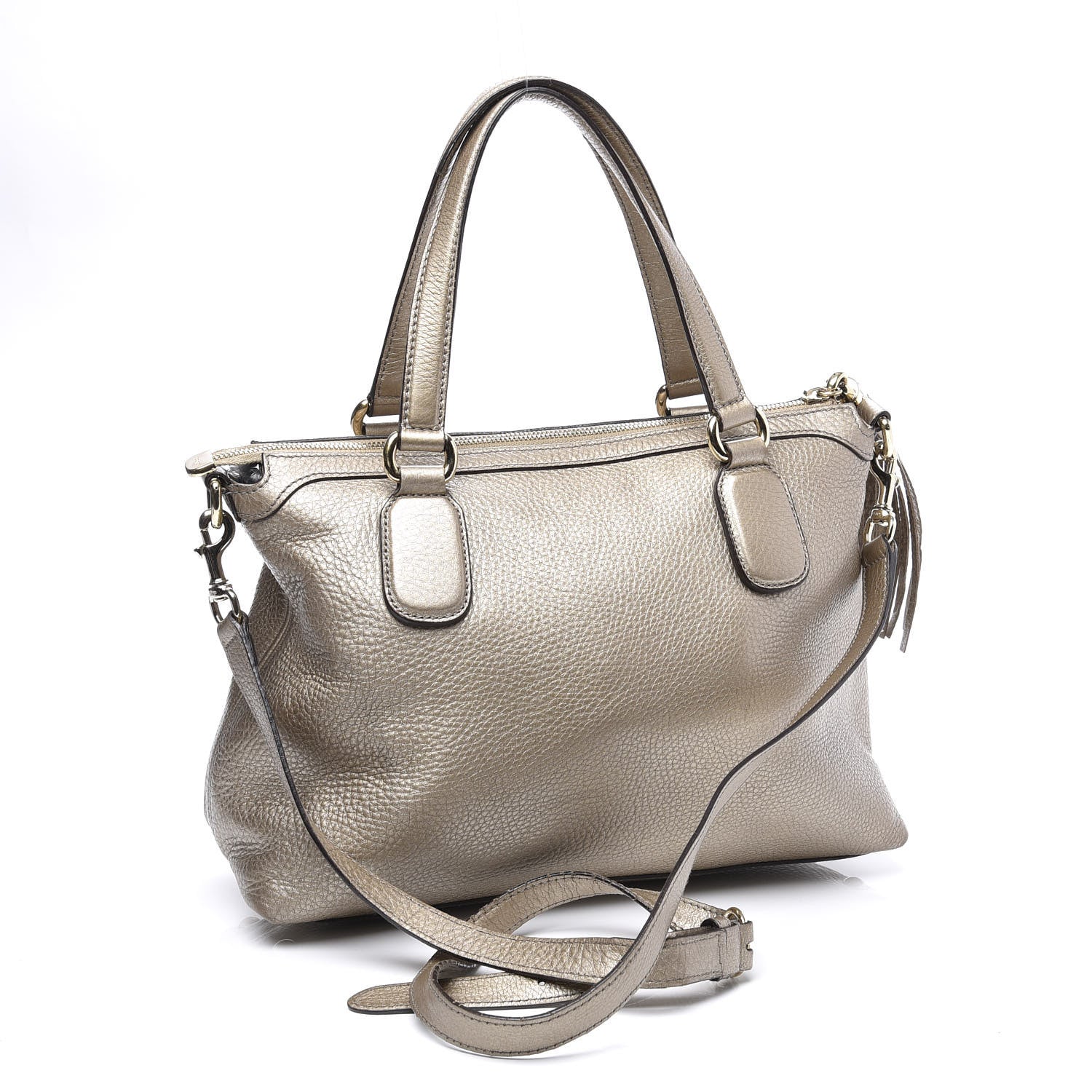 Gucci Metallic Cellarius Calfskin Small Soho Top Handle Satchel Golden Beige 2 of 11