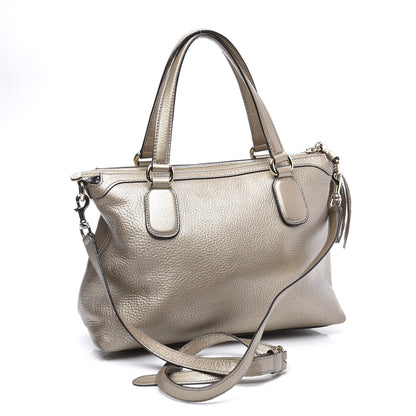 Gucci Metallic Cellarius Calfskin Small Soho Top Handle Satchel Golden Beige 2 of 11