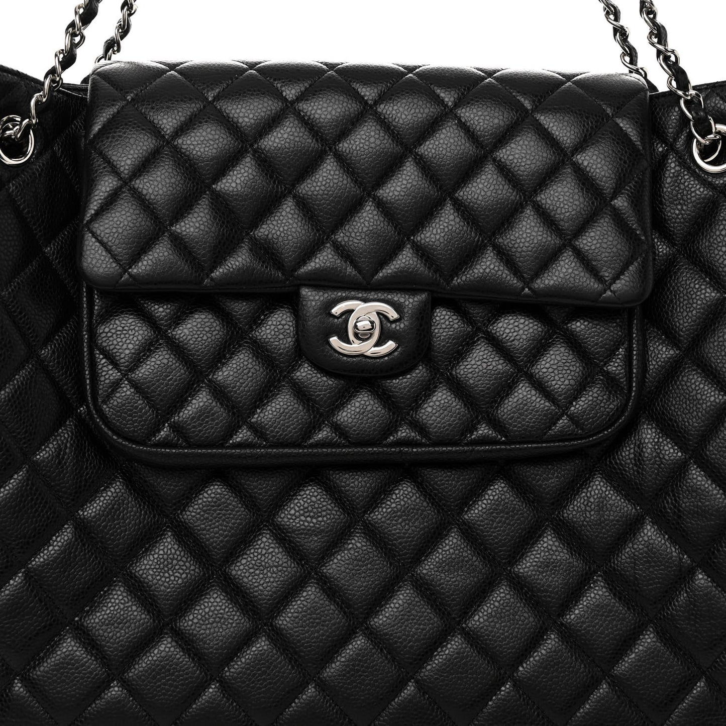 Caviar Quilted Flap Tote Black