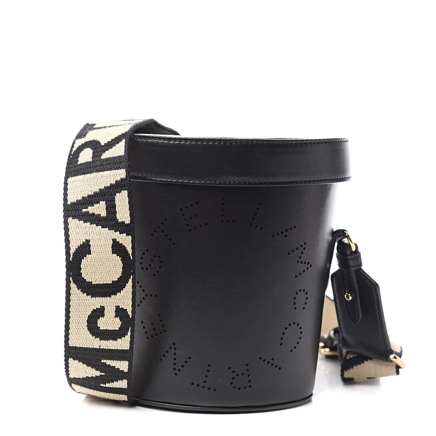 Stella McCartney Eco Soft Alter Nappa Perforated Logo Bucket Bag Black 1 of 9