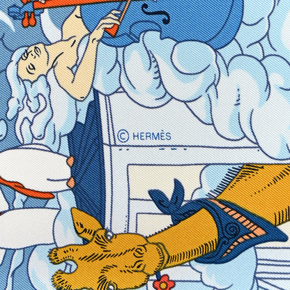 Hermes Silk Sur Mon Nuage Scarf 90 Creme Bleu Clair 3 of 4